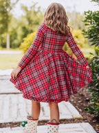 Button Front Dress - Merry Plaid Lined Collar Double Skirt