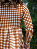 Fitted Ribbed Dress - Brown Check Cotton Spandex Stretch