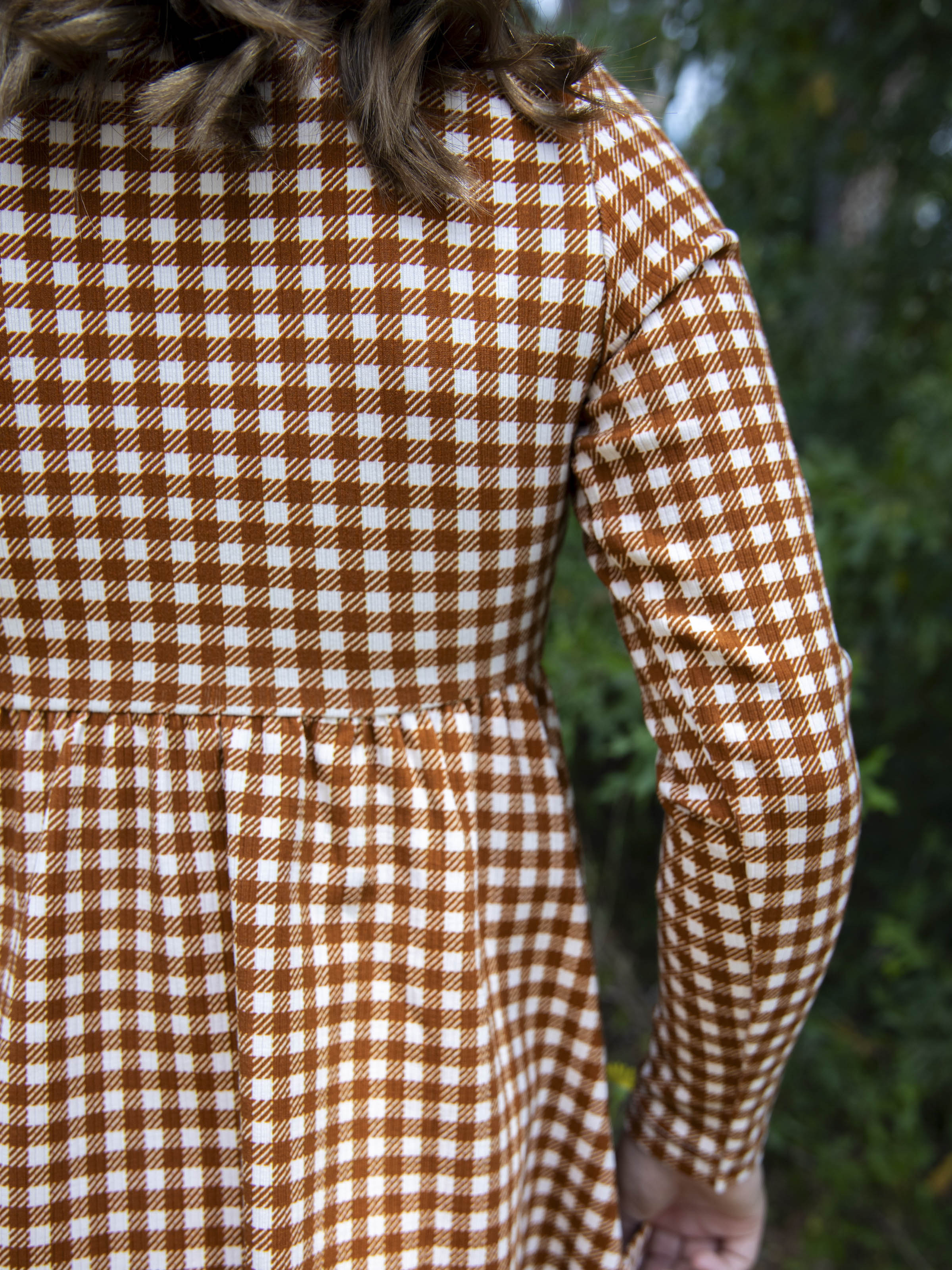Fitted Ribbed Dress - Brown Check Cotton Spandex Stretch