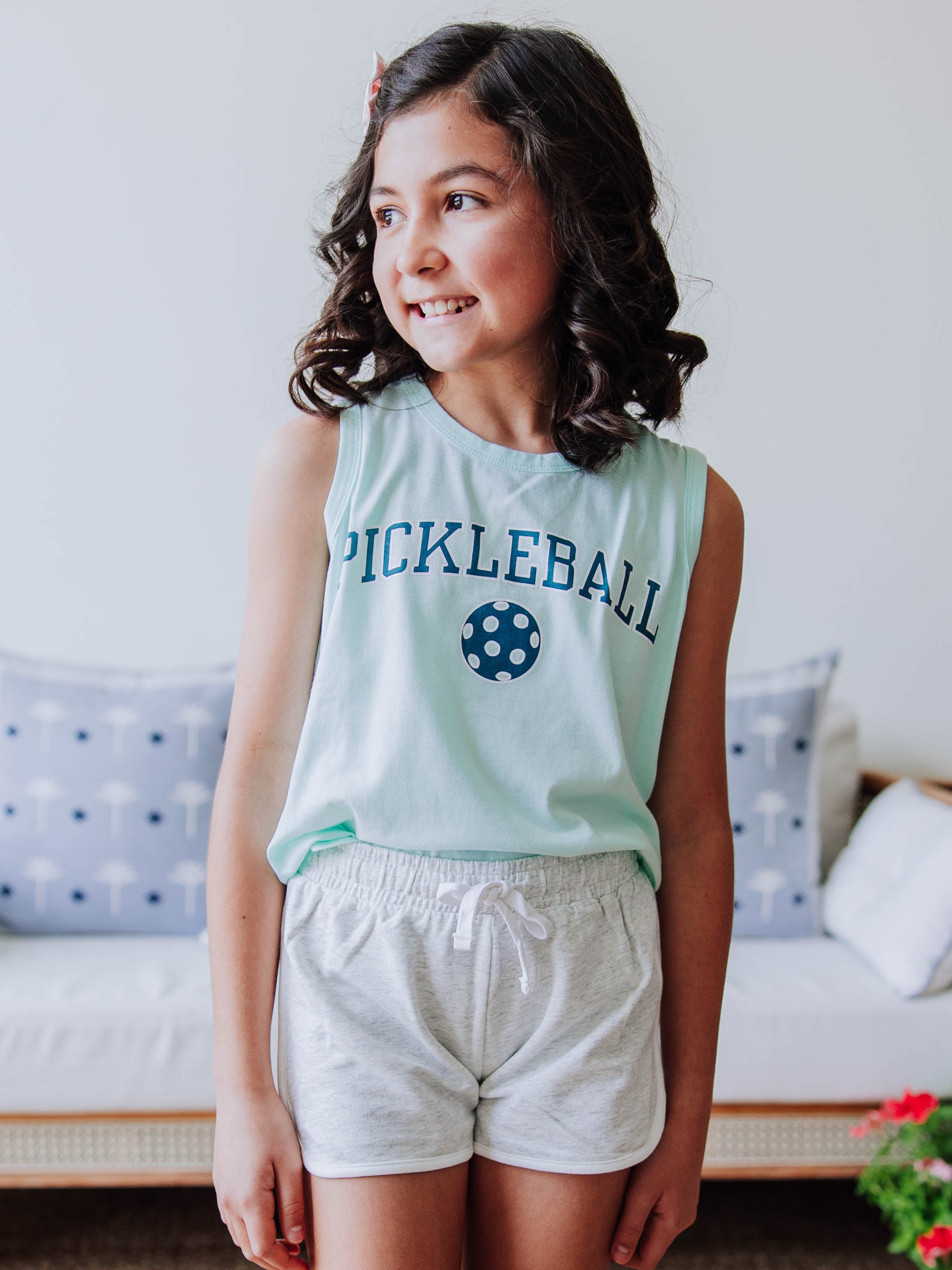 Sky Blue Pickleball Graphic Tank Top Cotton Crew