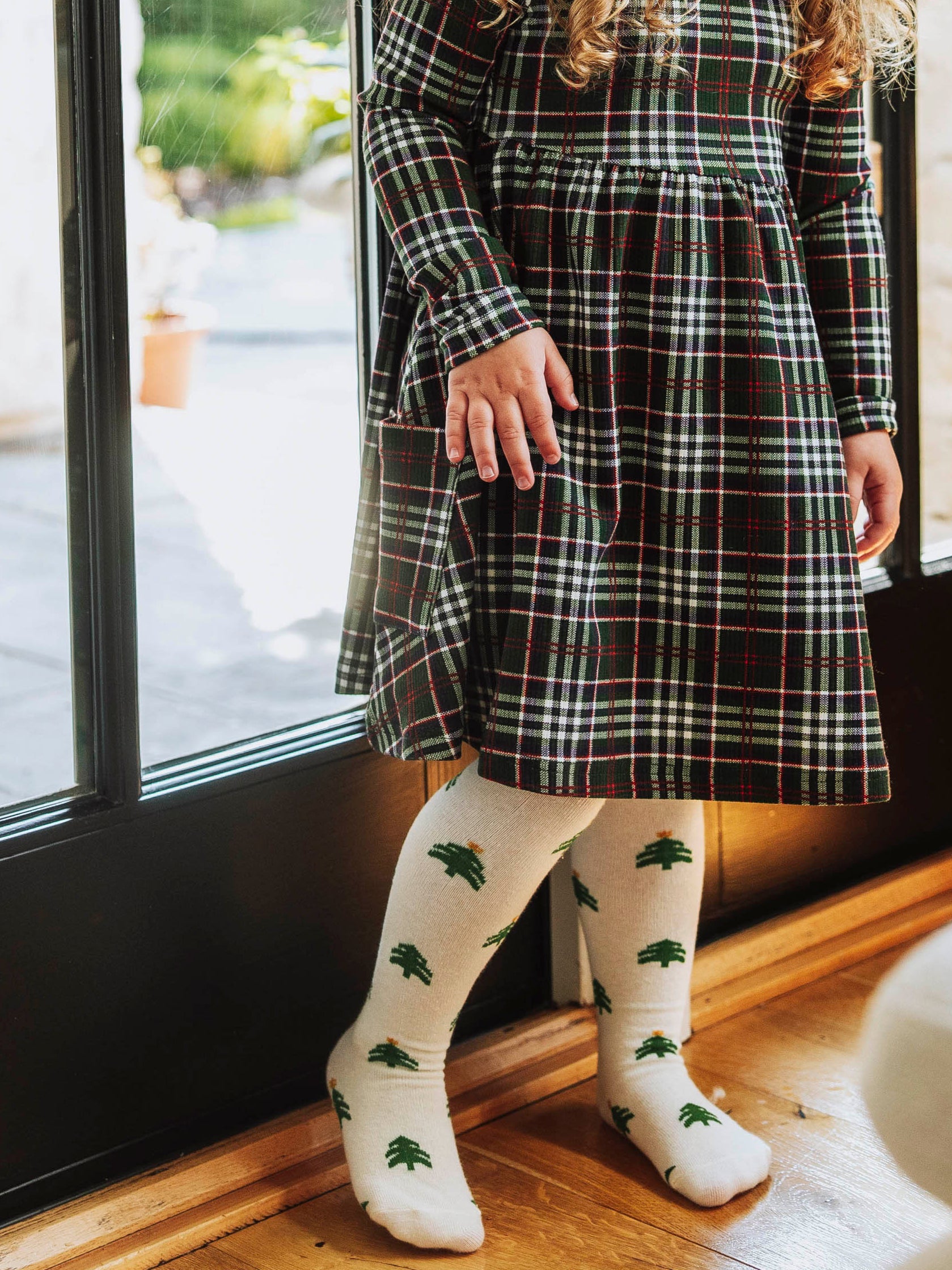Kids Christmas Tree Knit Pattern Tights Holiday