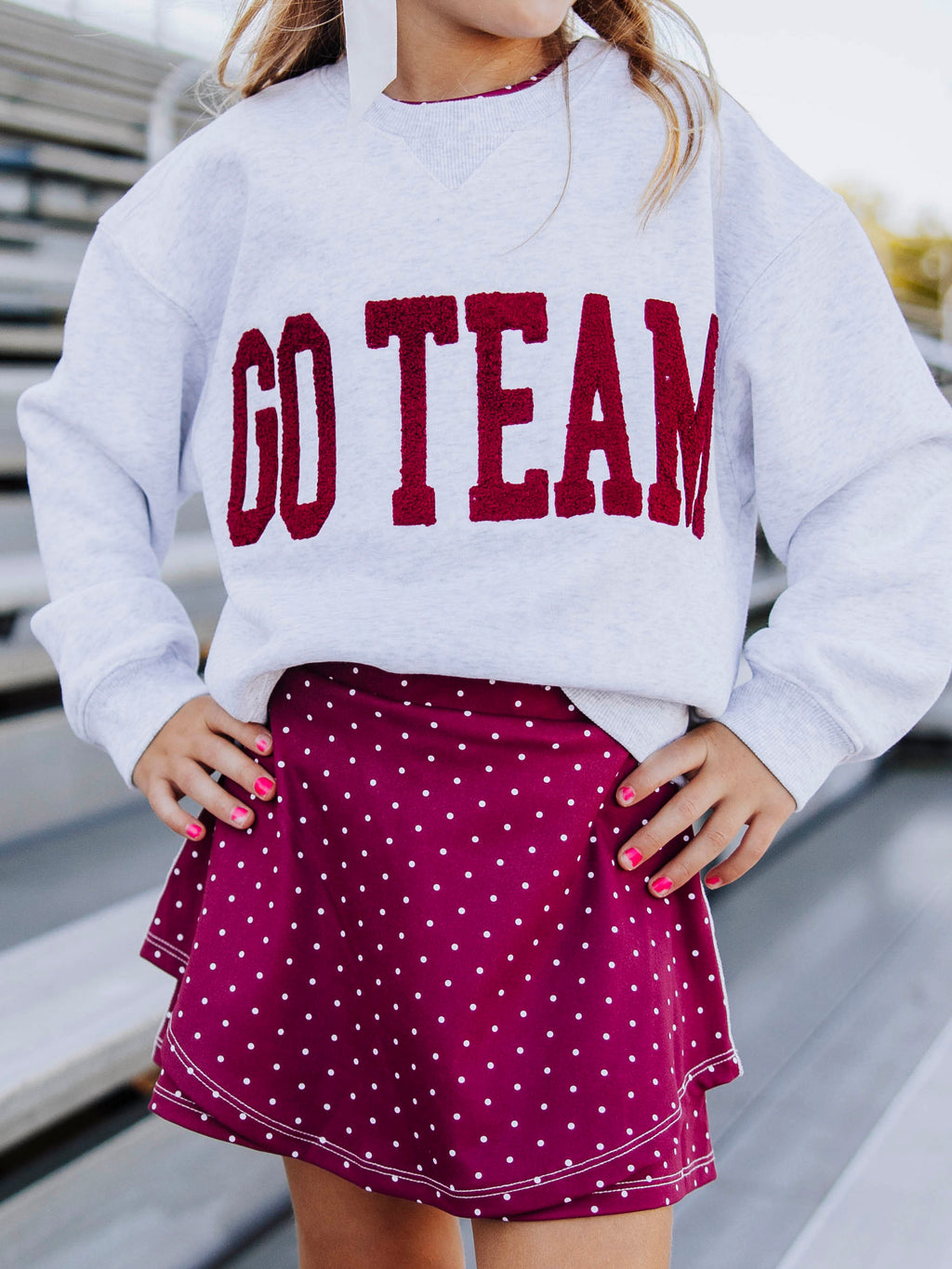 Warm Knit Sweatshirt - Maroon Chenille Applique Grey