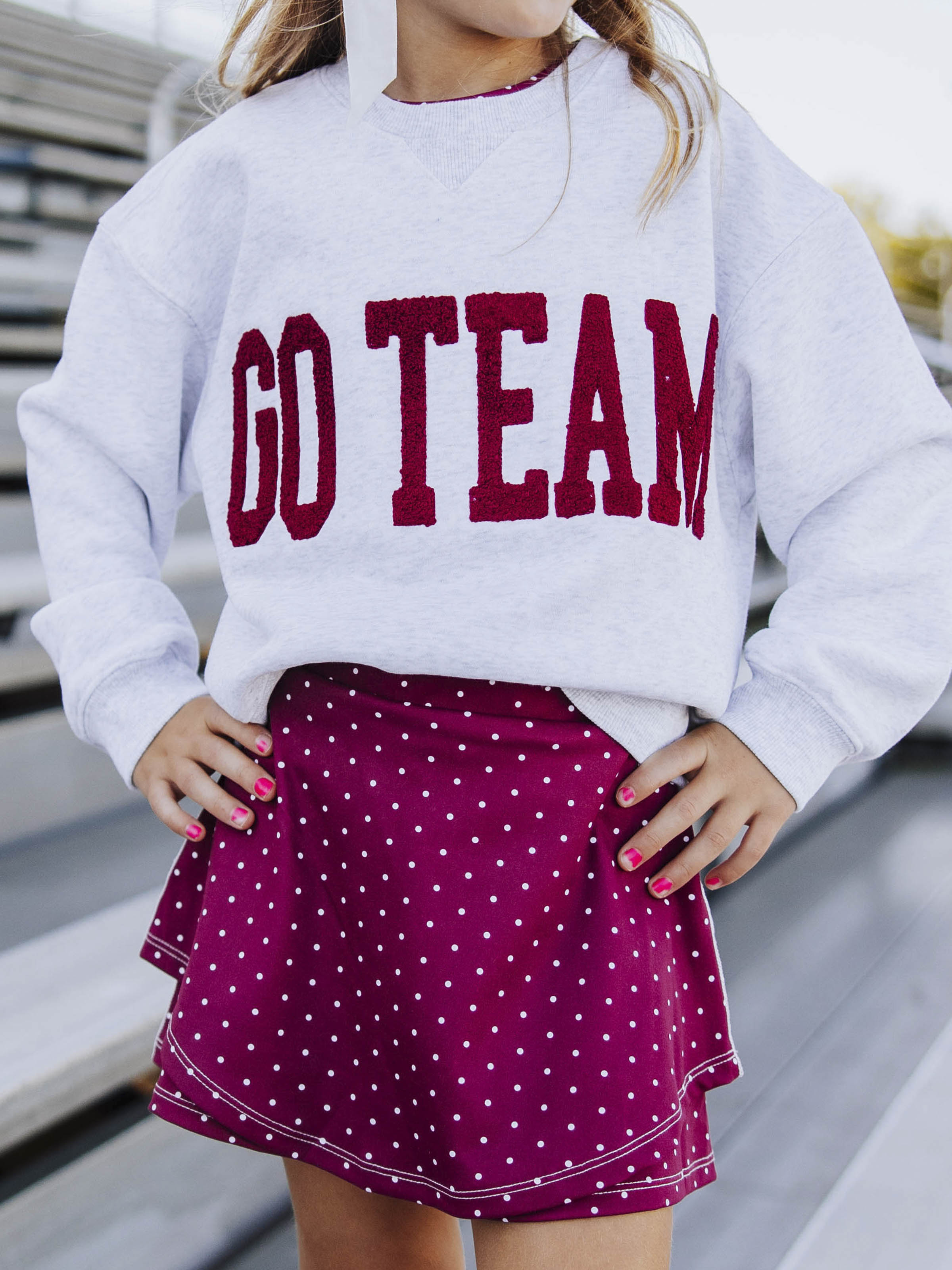 Warm Knit Sweatshirt - Maroon Chenille Applique Grey