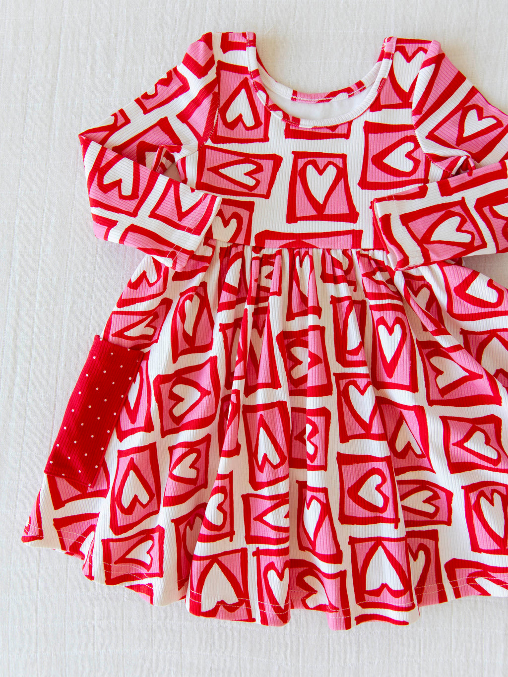 Ribbed Knit Dress - Fun Hearts Cotton Spandex Stretch Fitted