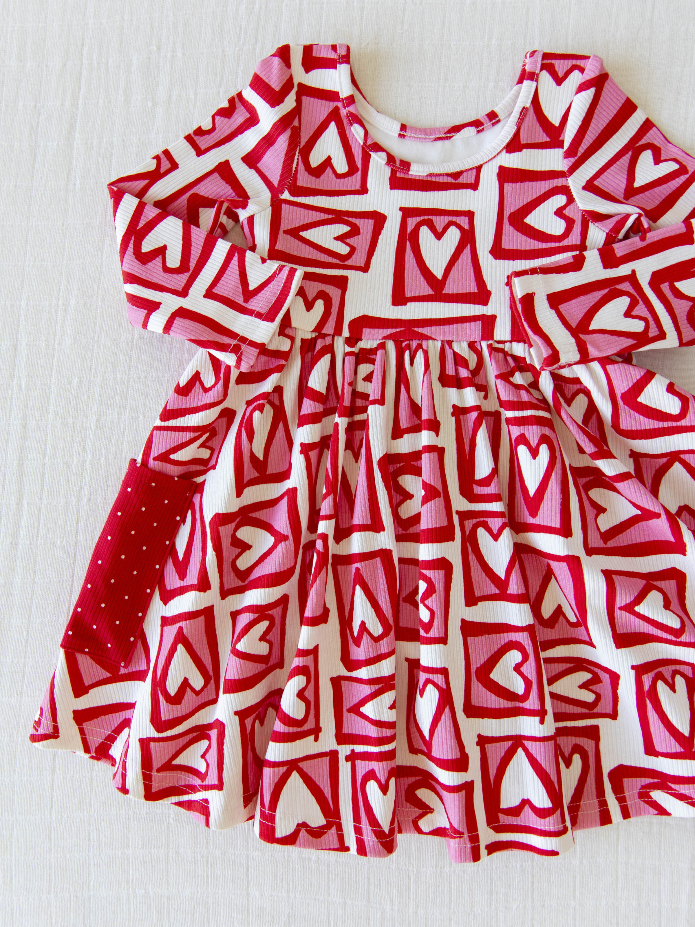 Ribbed Knit Dress - Fun Hearts Cotton Spandex Stretch Fitted