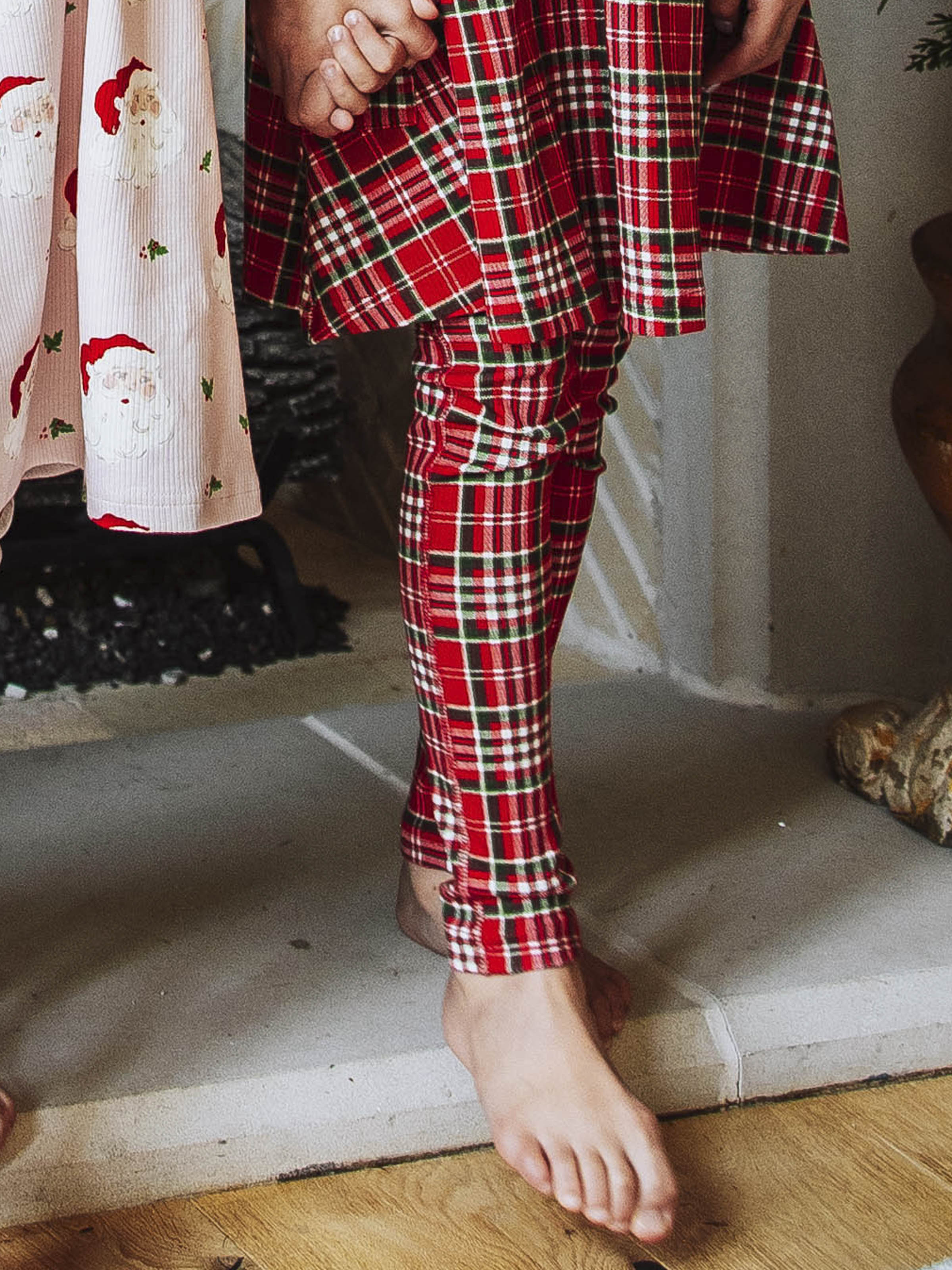 Fitted Ribbed Leggings - Merry Plaid Stretch Cotton