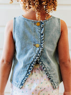 Ruffled Denim Tank - Light Wash Cotton Relaxed Button Back
