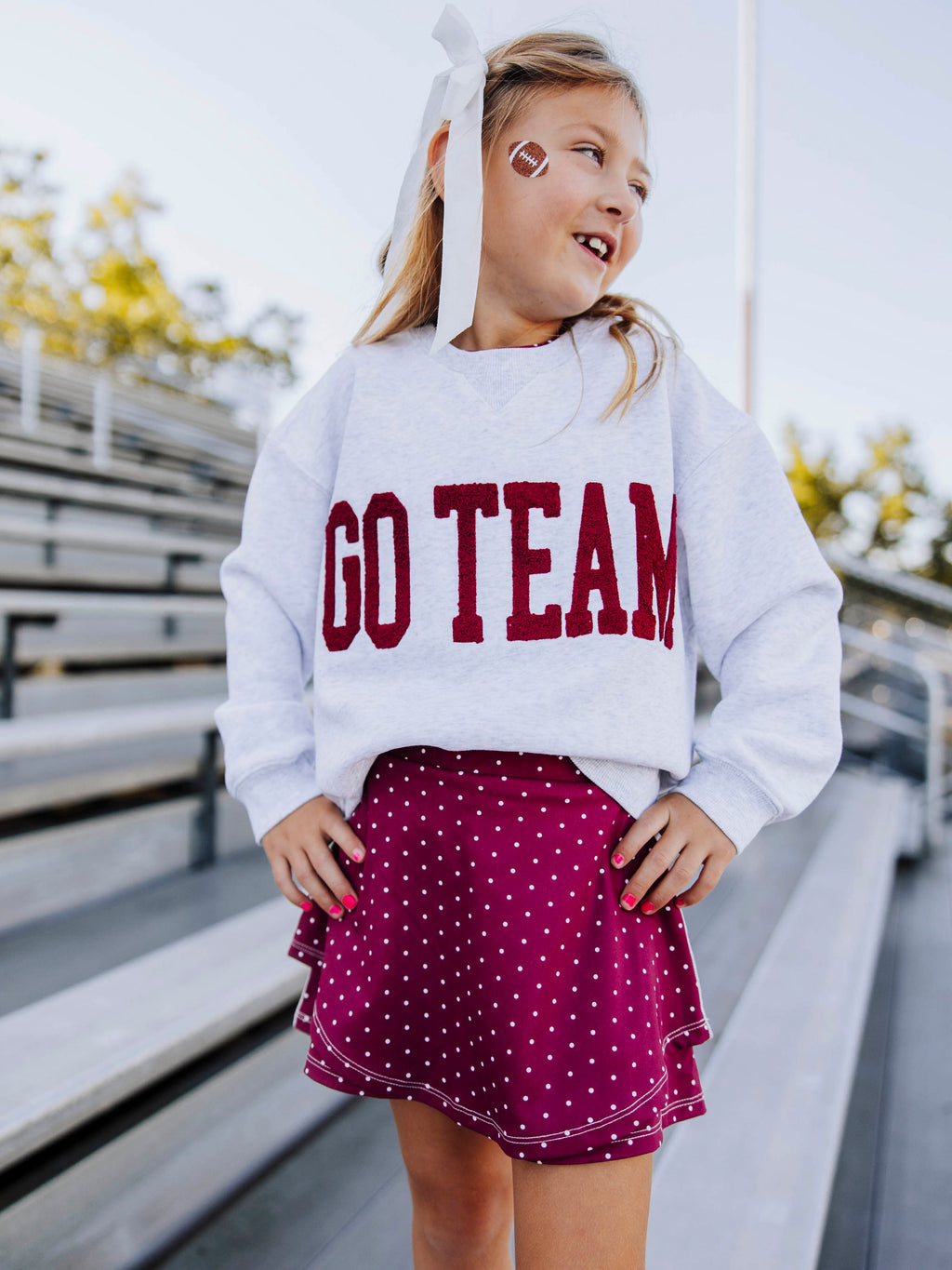 Warm Knit Sweatshirt - Maroon Chenille Applique Grey