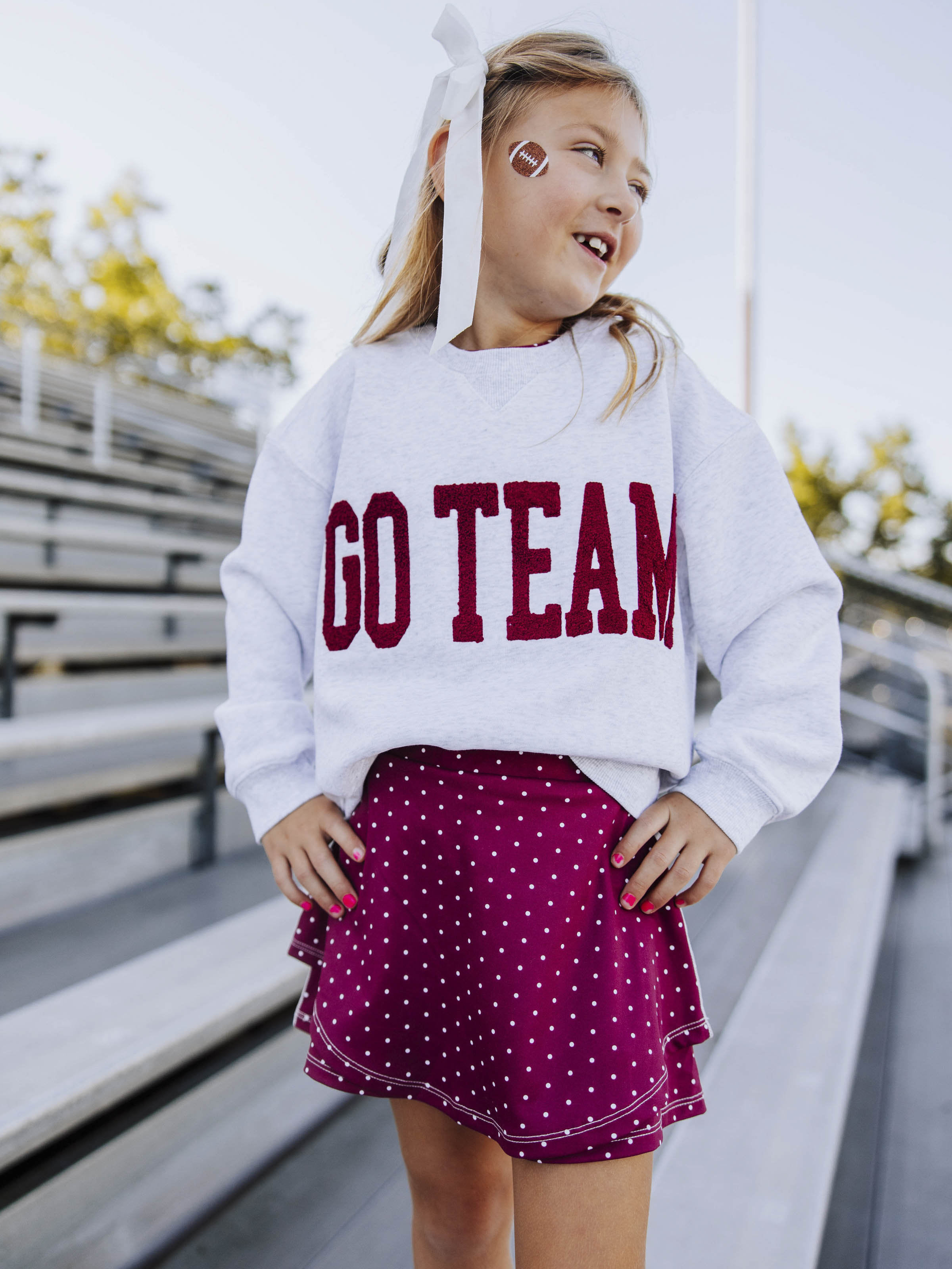 Warm Knit Sweatshirt - Maroon Chenille Applique Grey