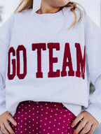 Warm Knit Sweatshirt - Maroon Chenille Applique Grey