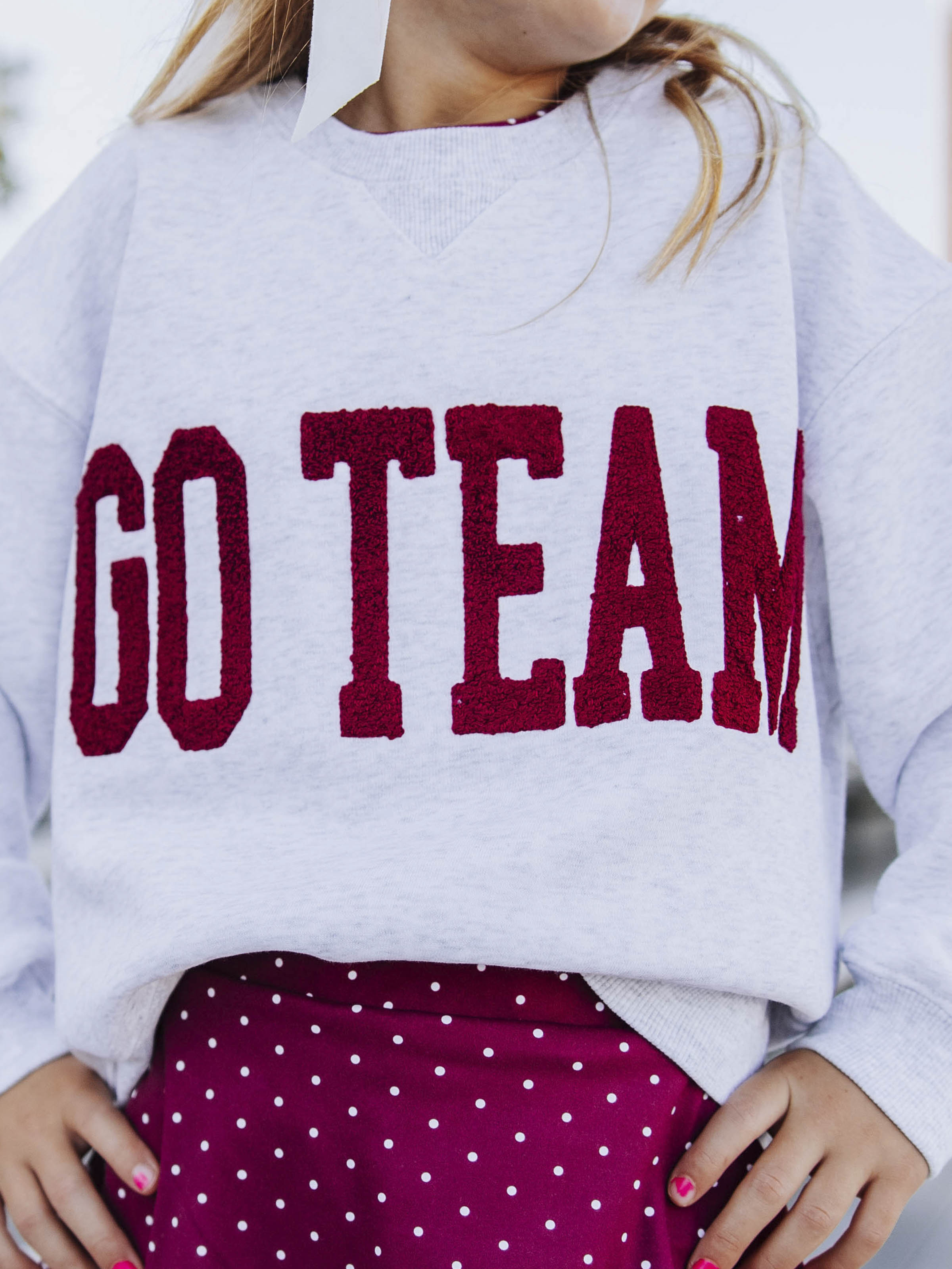 Warm Knit Sweatshirt - Maroon Chenille Applique Grey