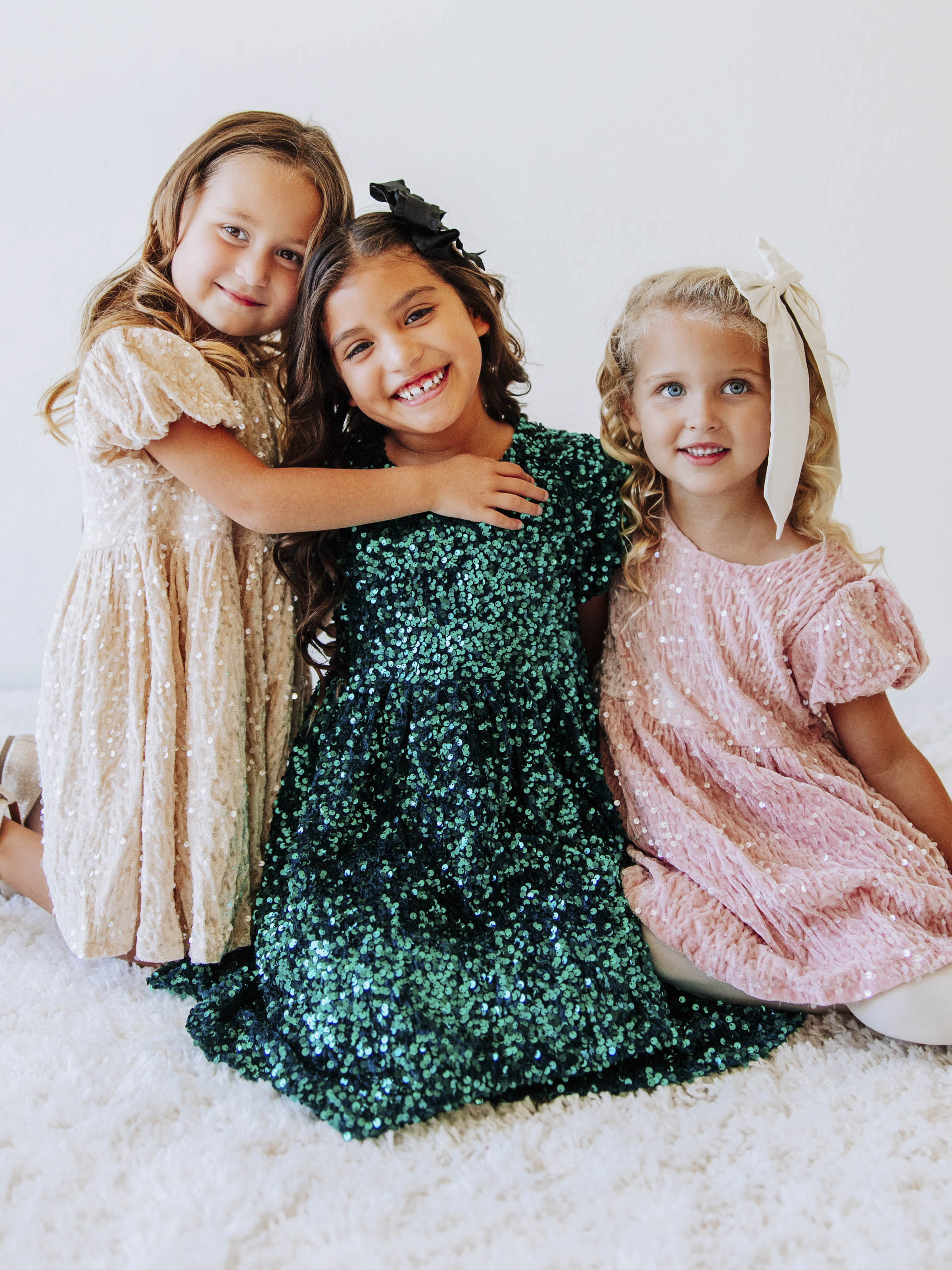 Sequin Dress - Champagne Sparkle Polyester Lined Zip Puff Sleeve