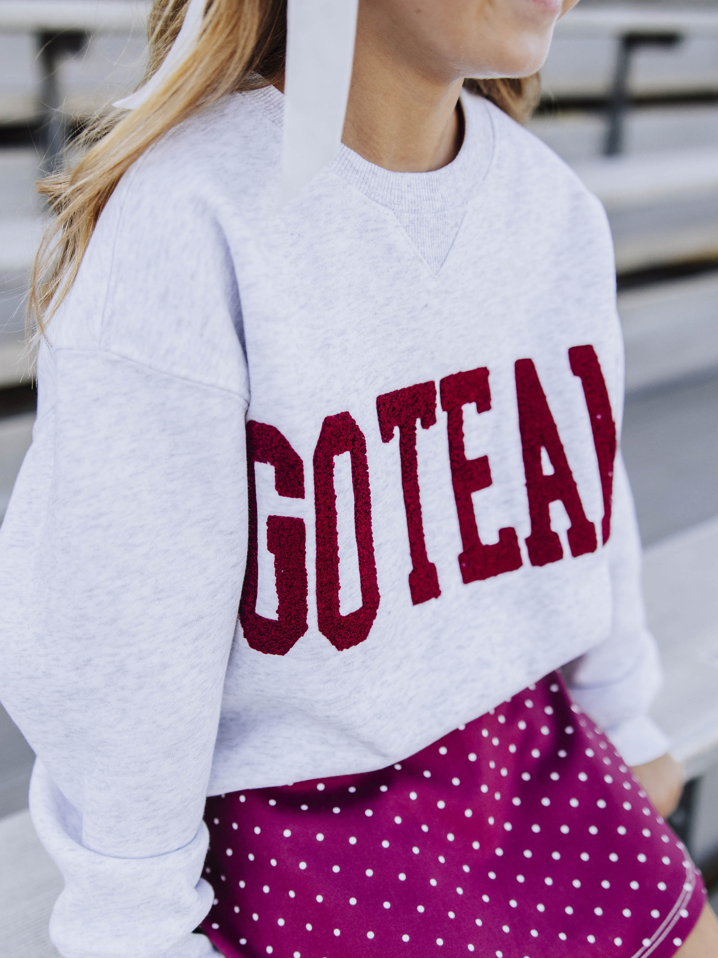 Warm Knit Sweatshirt - Maroon Chenille Applique Grey