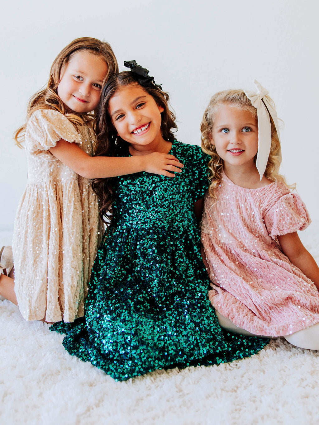 Sequin Dress - Pink Shimmer Polyester Velvet Zip Puff Sleeve