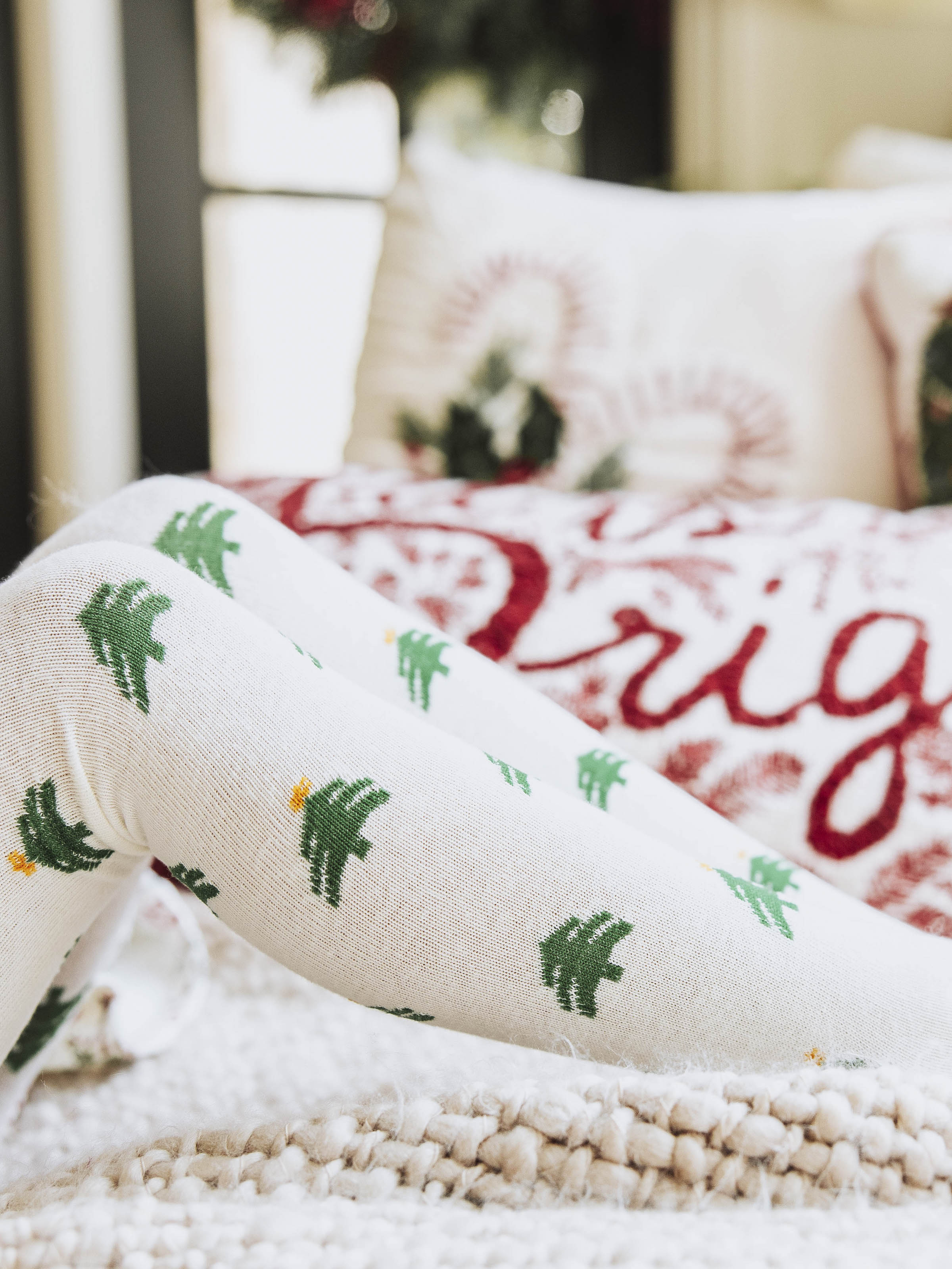 Kids Christmas Tree Knit Pattern Tights Holiday