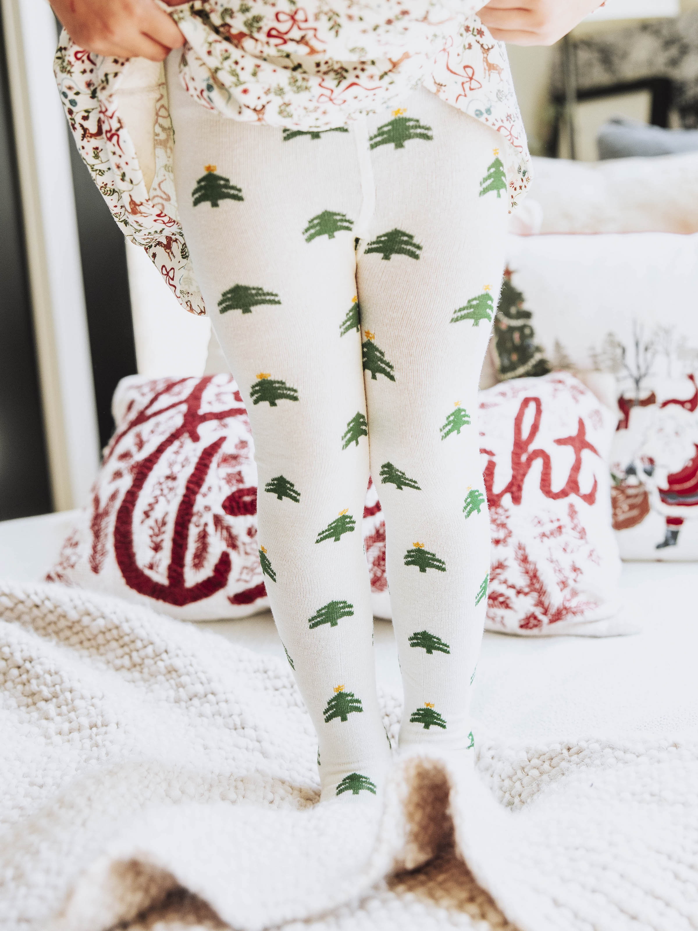 Kids Christmas Tree Knit Pattern Tights Holiday