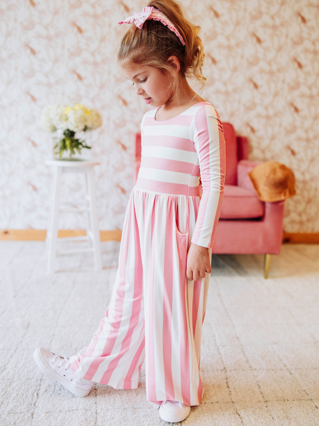 Leggy Romper - Pink Stripe Viscose Spandex Lined Hidden Pockets