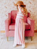 Leggy Romper - Pink Stripe Viscose Spandex Lined Hidden Pockets