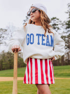 Warm Knit Sweatshirt - Blue Chenille Applique White