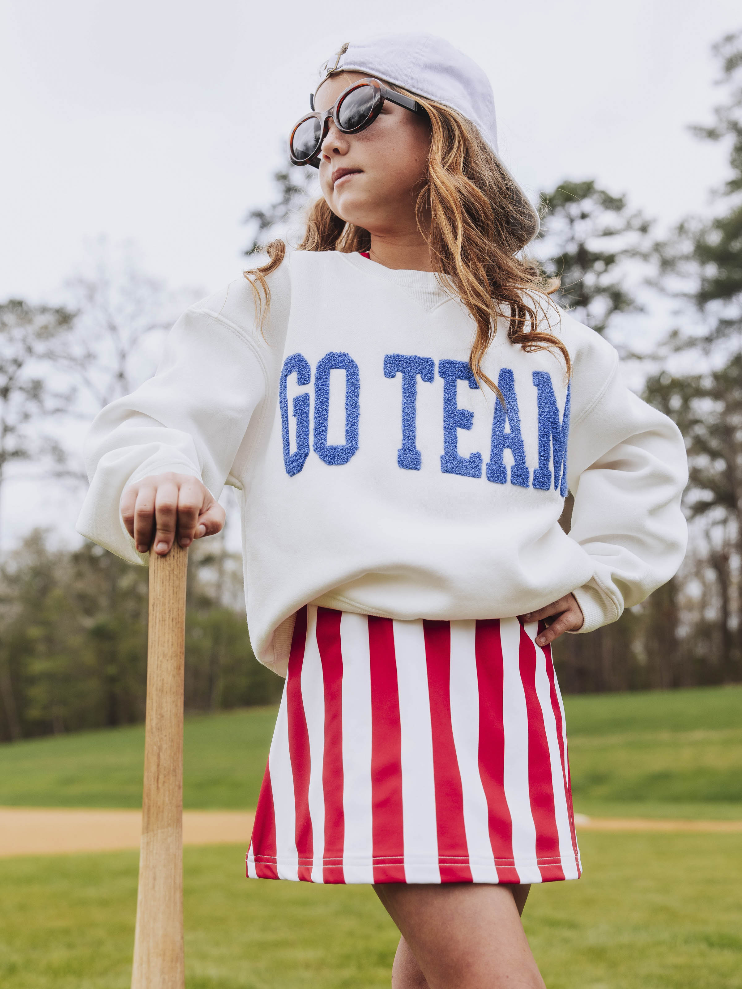 Warm Knit Sweatshirt - Blue Chenille Applique White