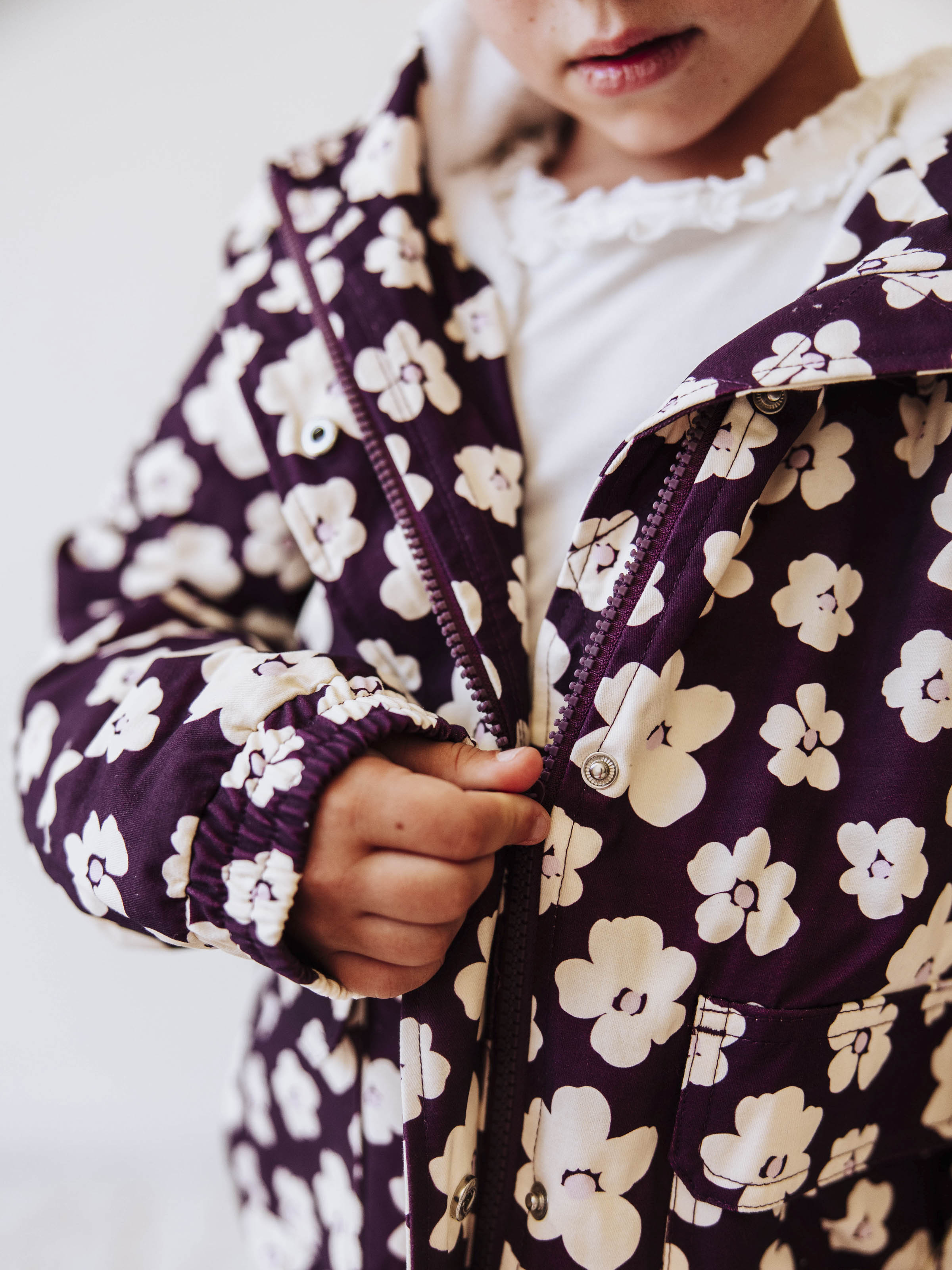Sherpa Lined Hooded Jacket - Sugar Plum Floral Cotton Zip