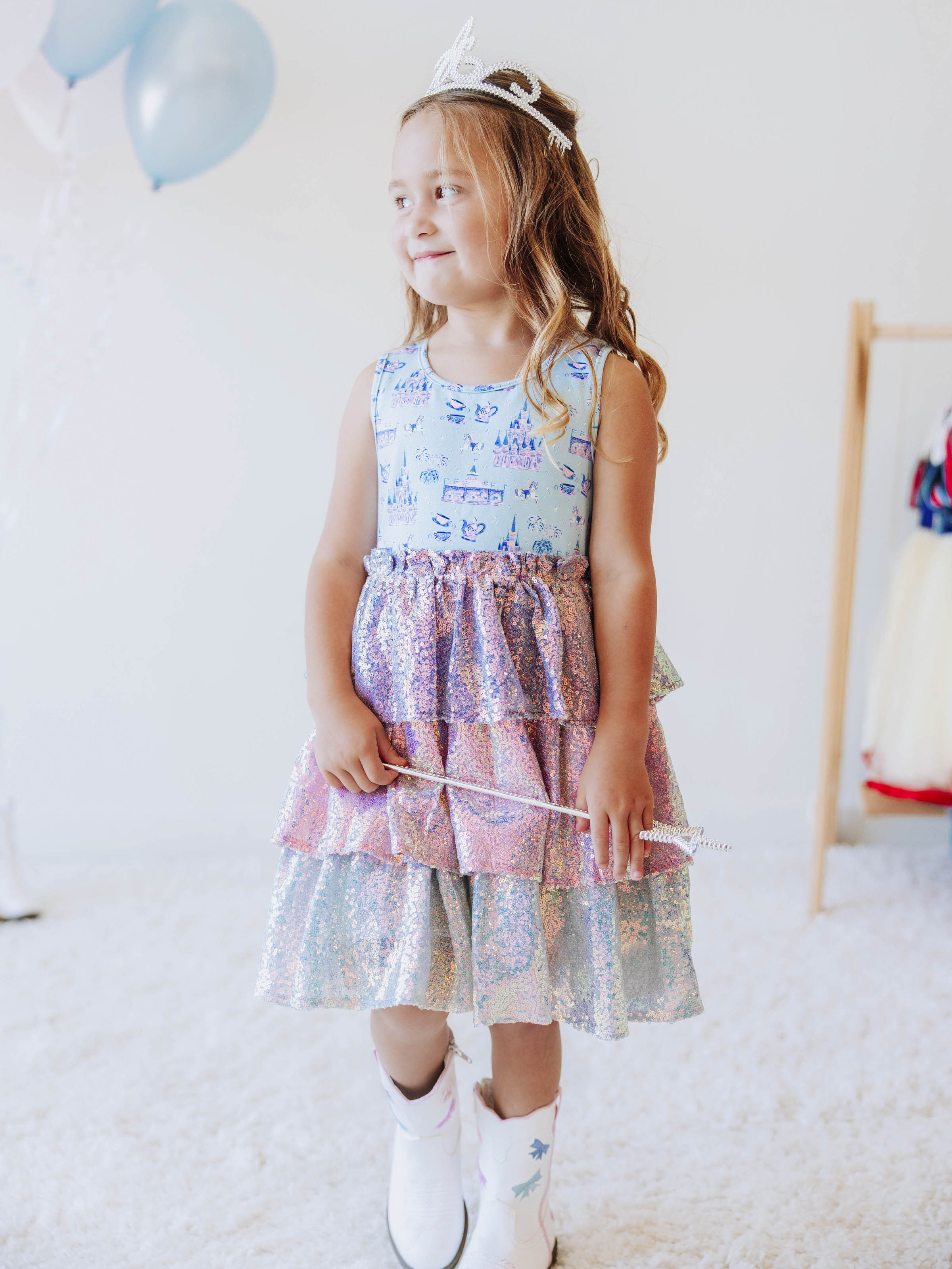 Sequin Tiered Dress - Magical Day Cotton Lined Pastel Sparkle