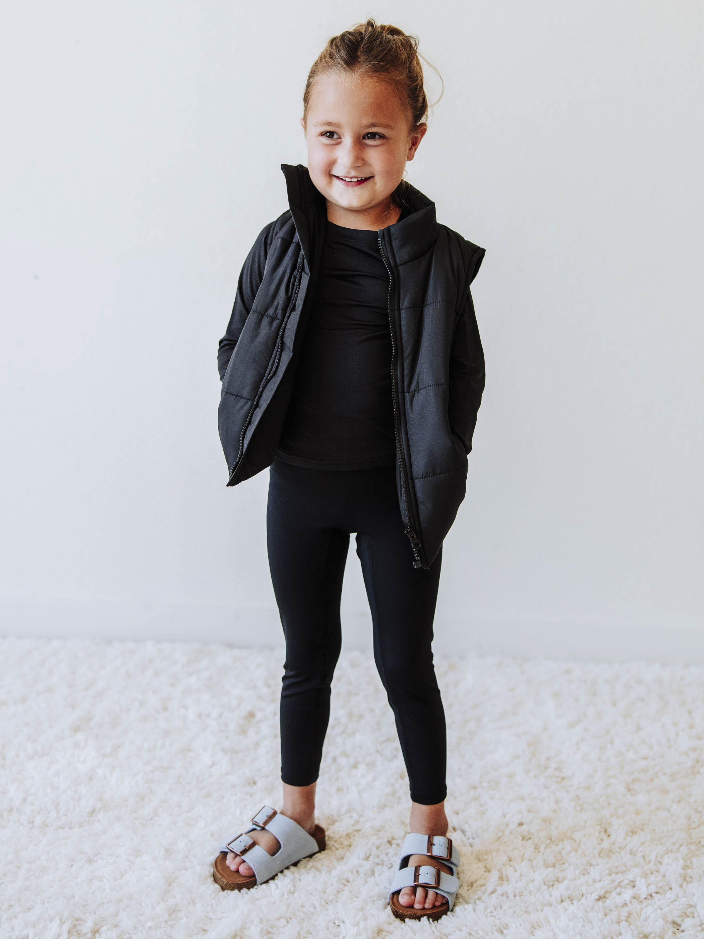 Puffer Vest - Black Zip Polyester Stand Collar Pockets