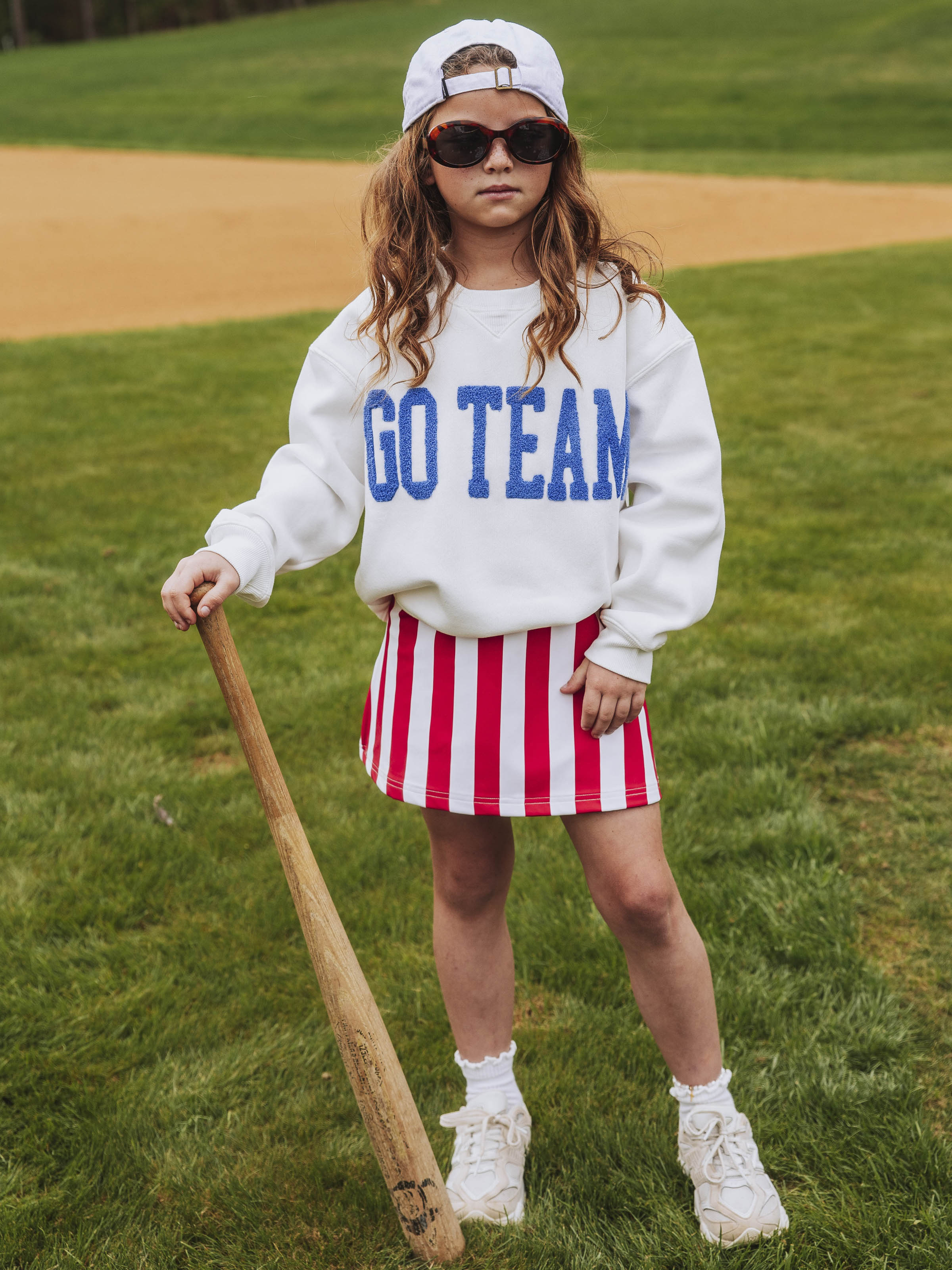 Warm Knit Sweatshirt - Blue Chenille Applique White
