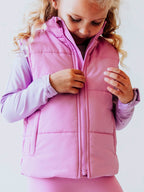 Puffer Vest - Purple Pink Zip Lined Pockets Stand Collar