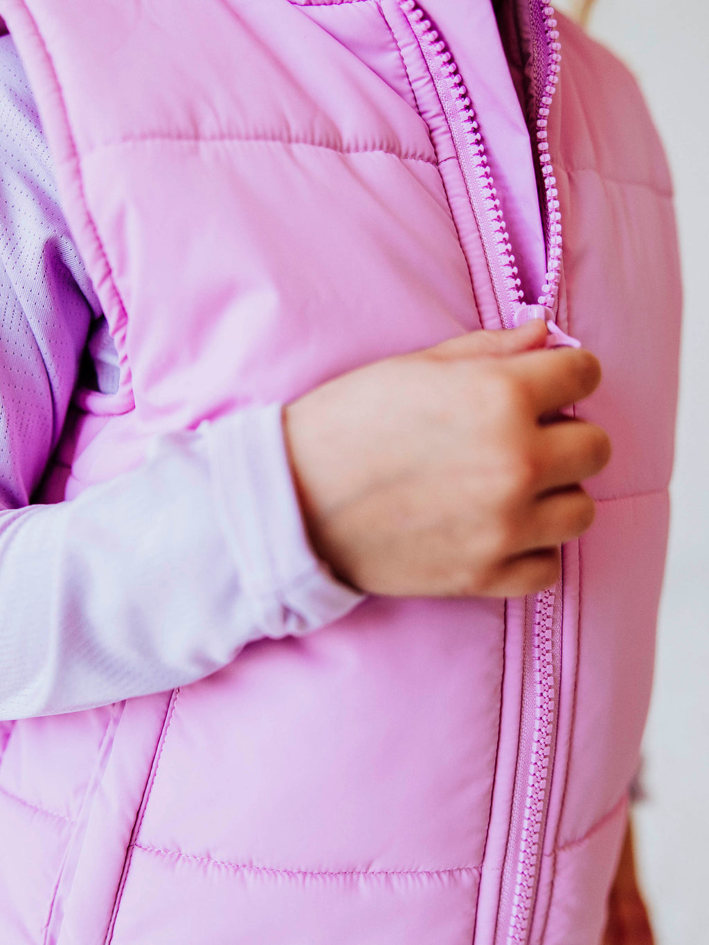 Puffer Vest - Purple Pink Zip Lined Pockets Stand Collar