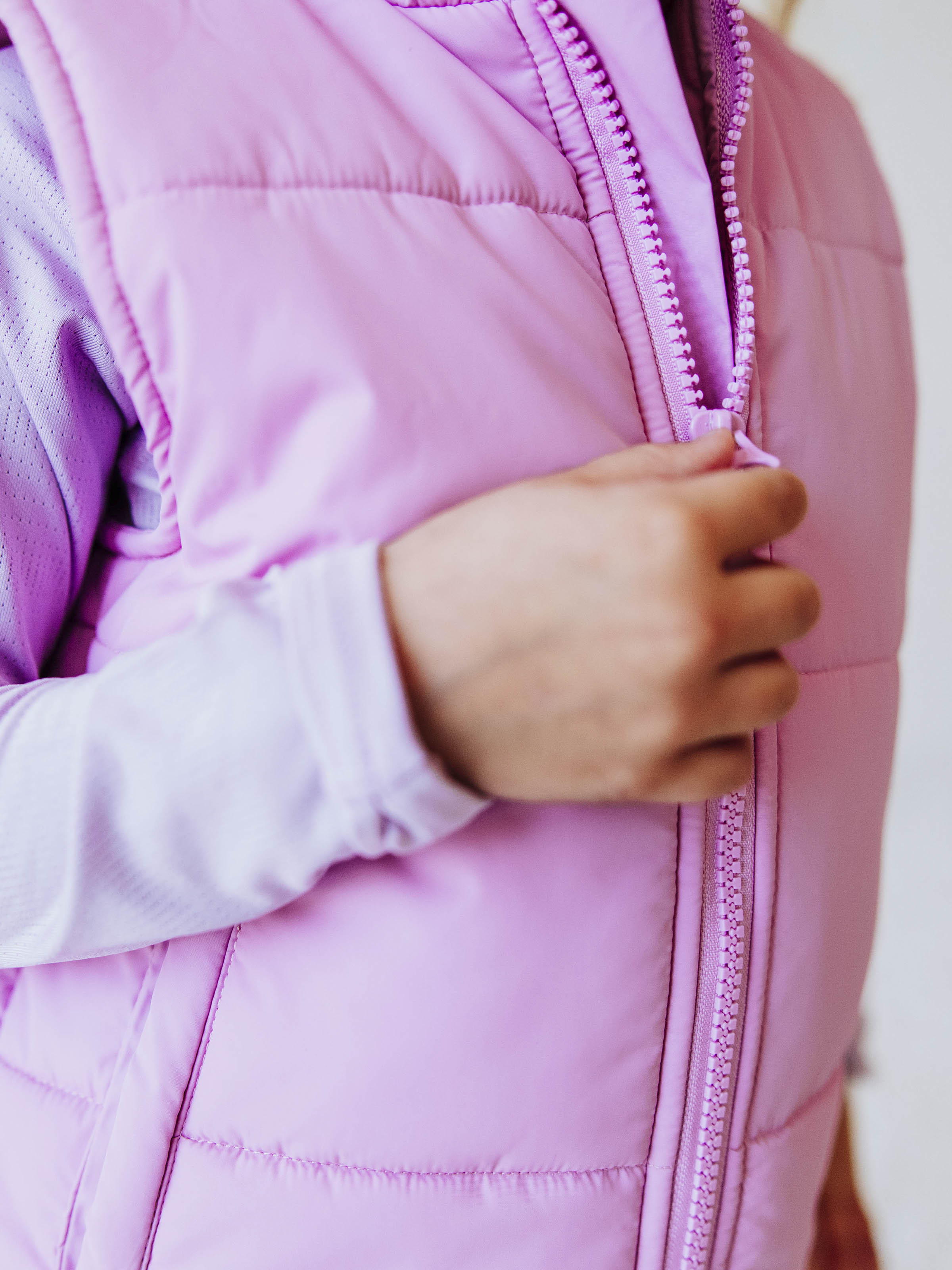 Puffer Vest - Purple Pink Zip Lined Pockets Stand Collar