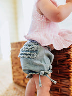 Denim Bloomers - Light Wash Cotton Lined Elastic Ruffled