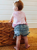 Denim Bloomers - Light Wash Cotton Lined Elastic Ruffled
