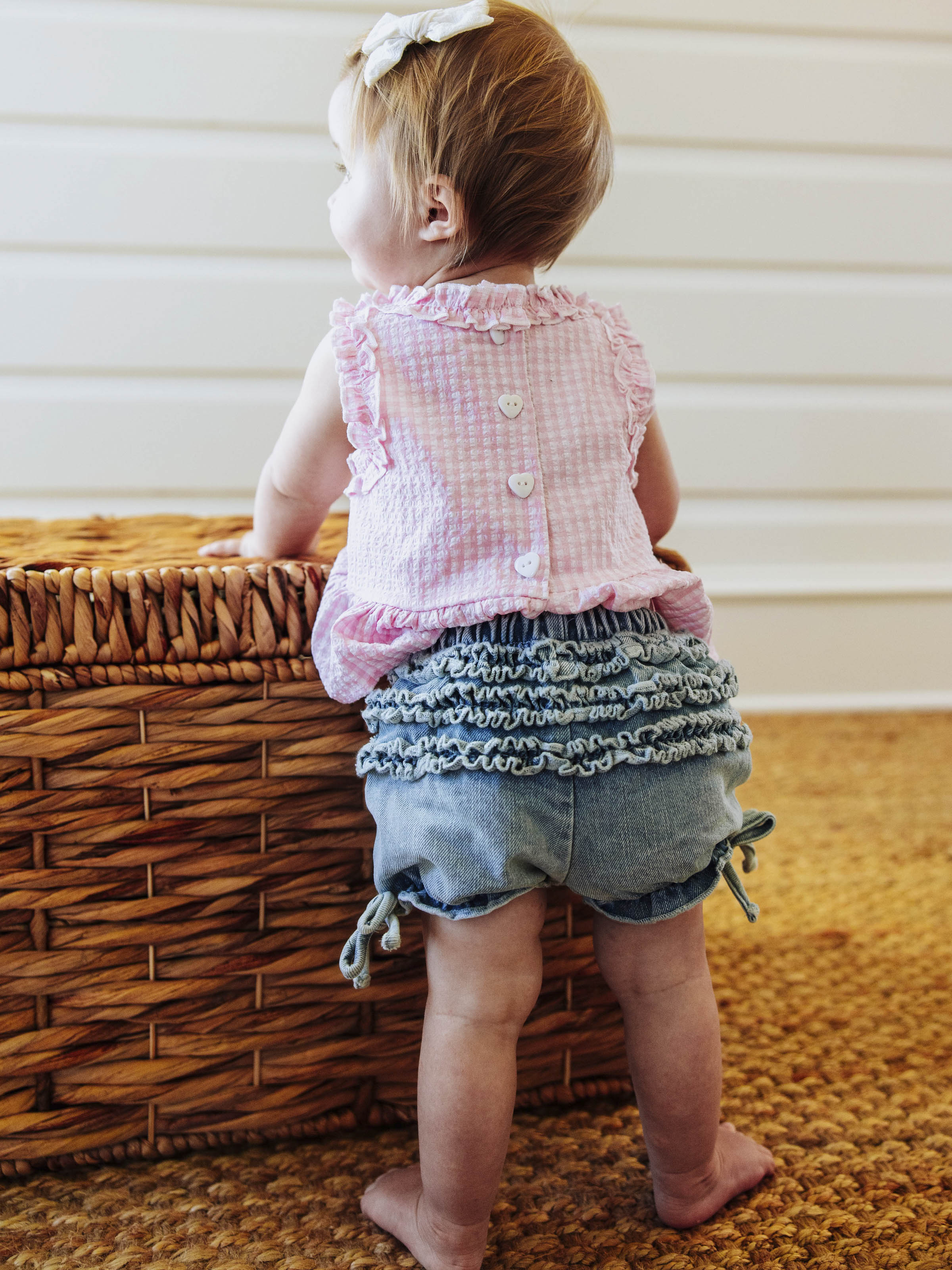 Denim Bloomers - Light Wash Cotton Lined Elastic Ruffled