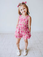 Short Leggy Romper - Covered in Roses Lined Pockets Scoop