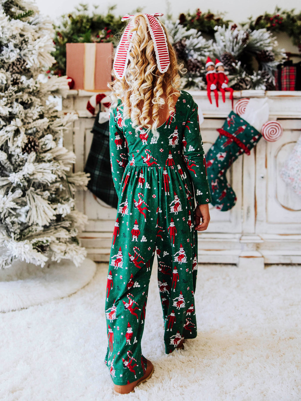Leggy Romper - Elves Print Lined Bodice Scoop Back Pockets