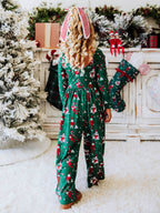 Leggy Romper - Elves Print Lined Bodice Scoop Back Pockets