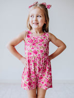 Short Leggy Romper - Covered in Roses Lined Pockets Scoop