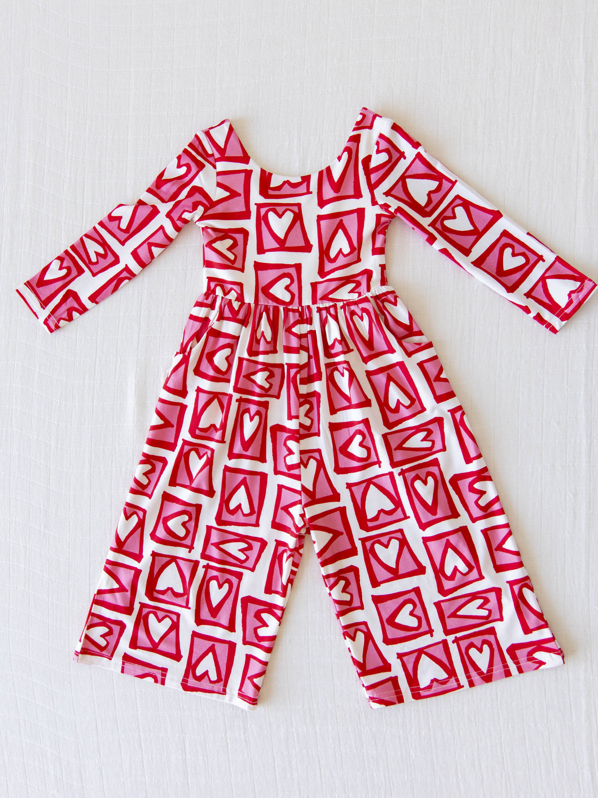 Leggy Romper - Fun Hearts Viscose Lined Pockets Scoop Back