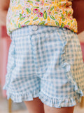 Ruffled Shorts - Blue Gingham Cotton Lined Bloomers