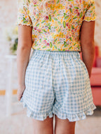 Ruffled Shorts - Blue Gingham Cotton Lined Bloomers