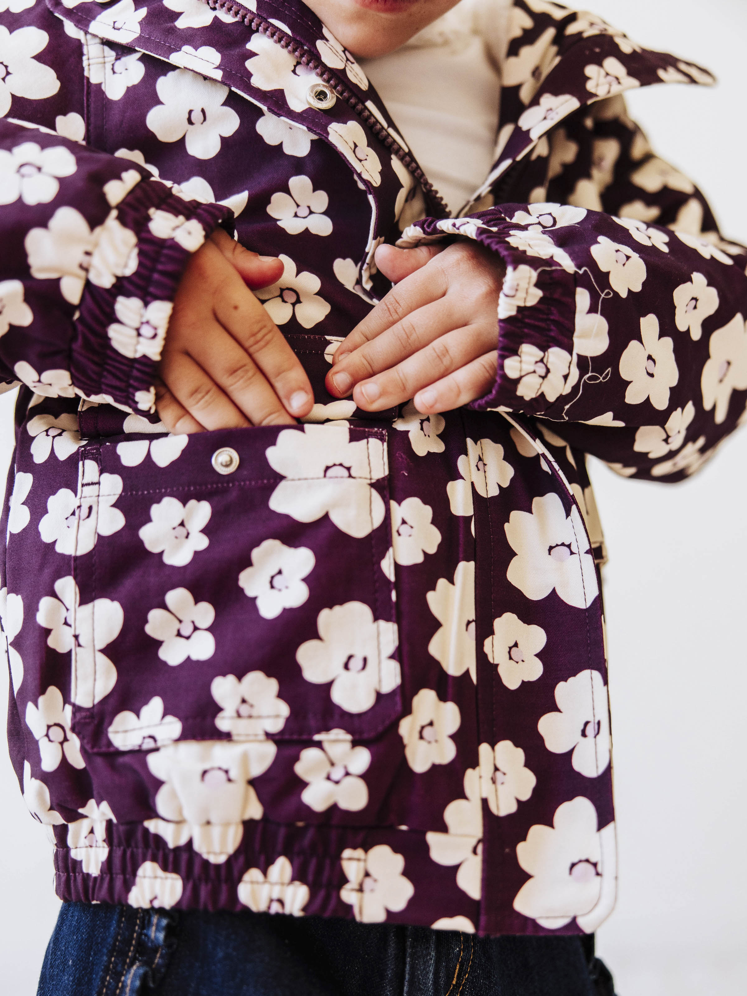 Sherpa Lined Hooded Jacket - Sugar Plum Floral Cotton Zip