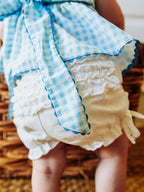 Denim Bloomers - White Cotton Lined Elastic Ruffled Hem