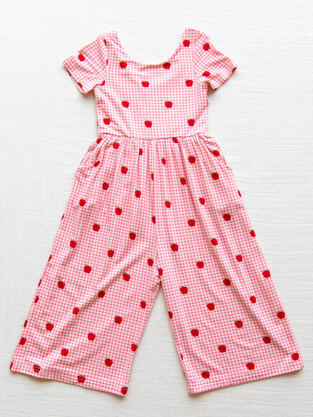 Leggy Romper - Apple Gingham Pink Viscose Lined Scoop Pockets