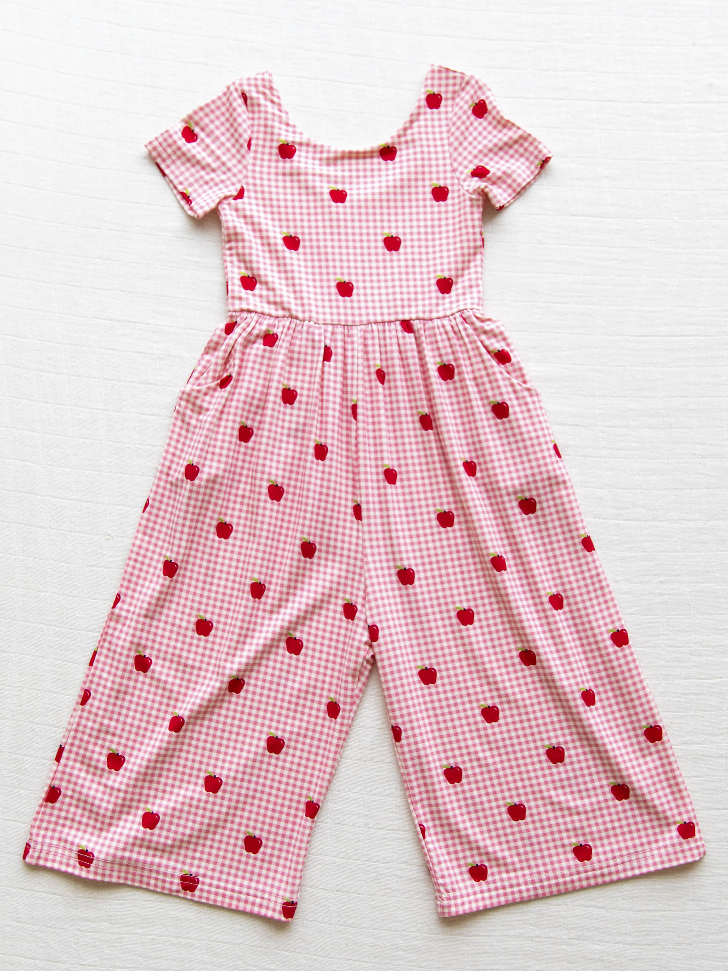 Leggy Romper - Apple Gingham Pink Viscose Lined Scoop Pockets