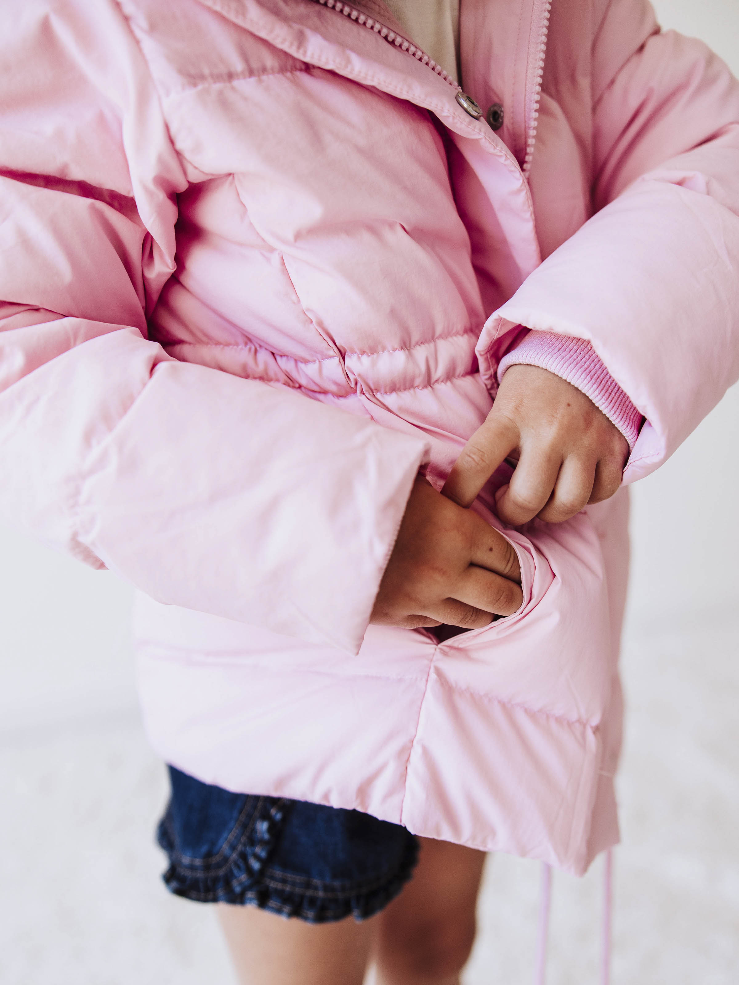 Puffer Jacket - Rose Mist Nylon Zip Hood Pockets Toggle Waist
