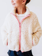 Sherpa Full Zip Jacket - Cream Polyester Mesh Lined Cuffs