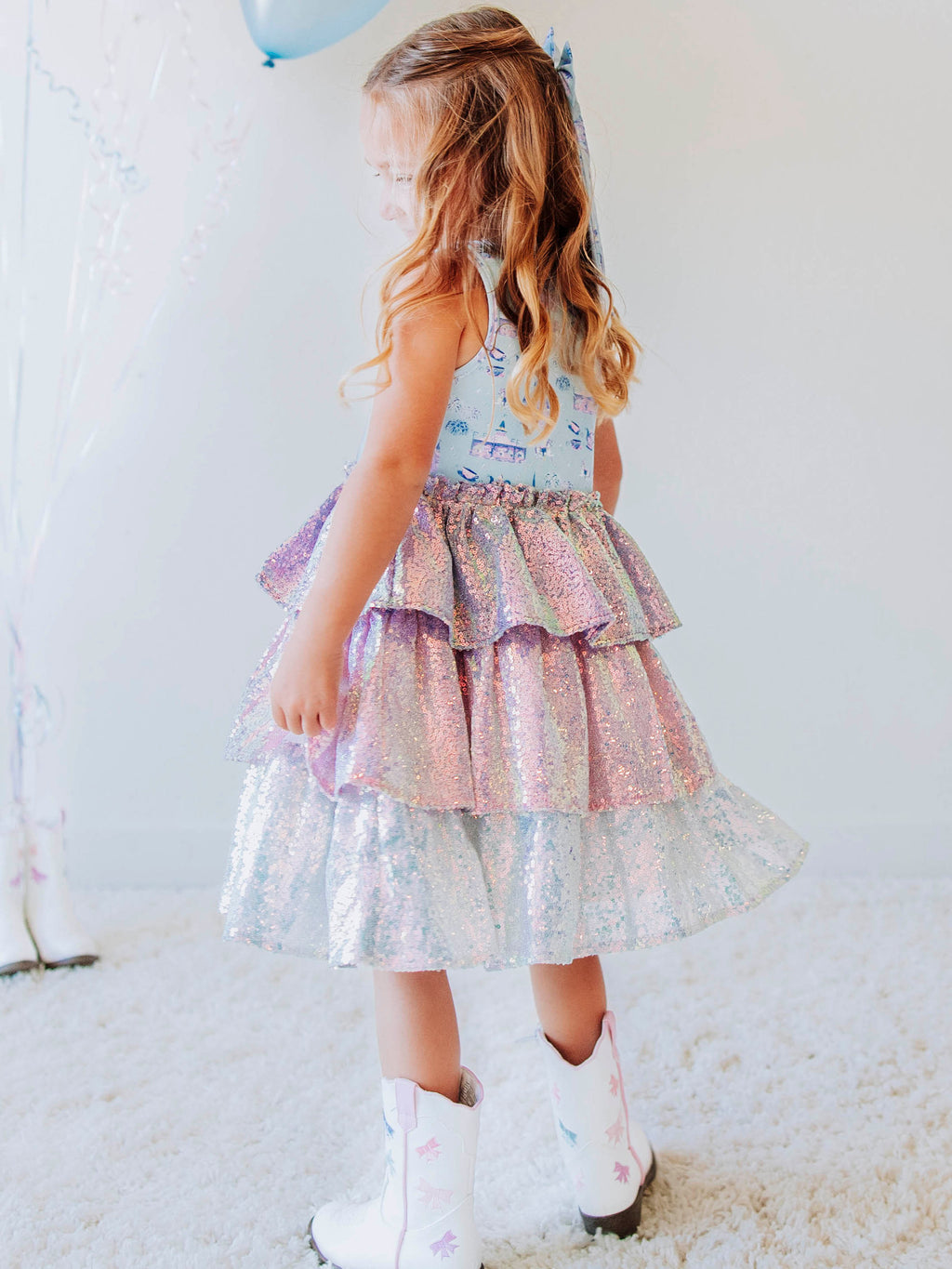 Sequin Tiered Dress - Magical Day Cotton Lined Pastel Sparkle