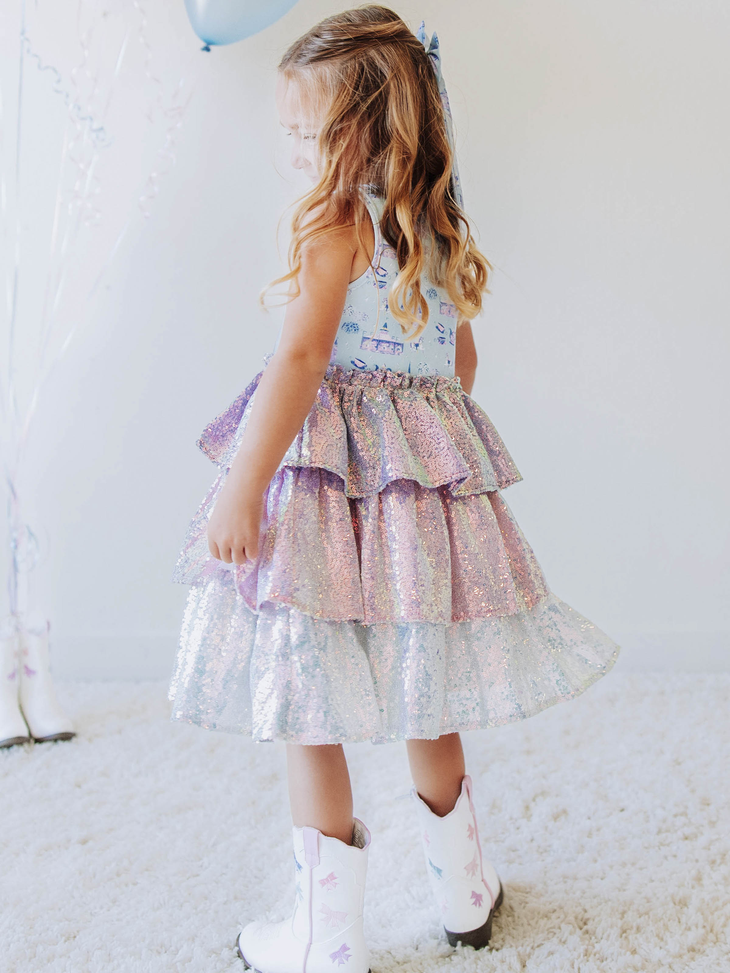 Sequin Tiered Dress - Magical Day Cotton Lined Pastel Sparkle