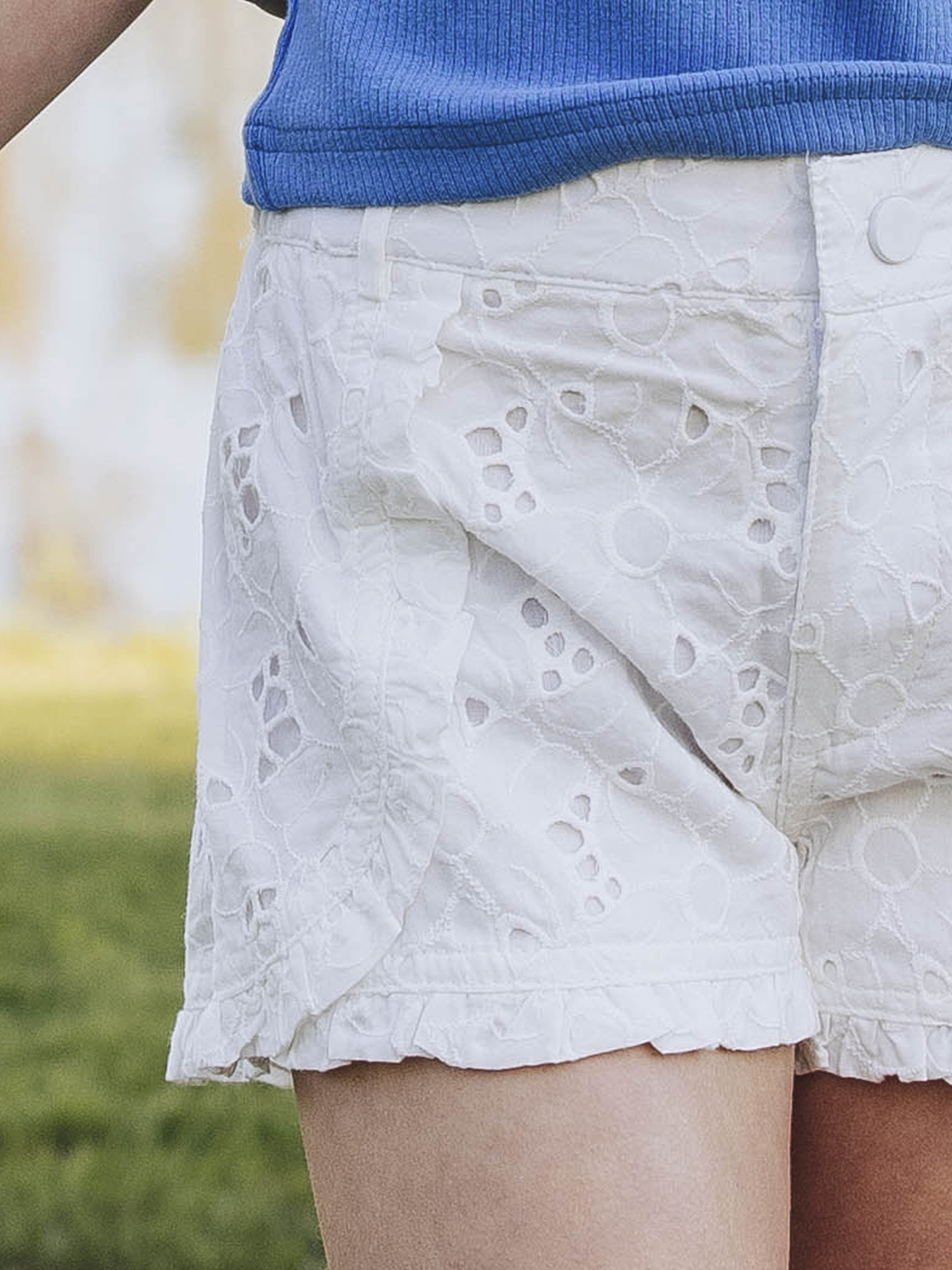 Ruffled Shorts - White Eyelet Lace Cotton Lined Bloomers